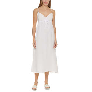 Abito lungo bianco con scollo a V da donna DKNY, con laccio frontale, copricostume, taglia M - Product Image 1