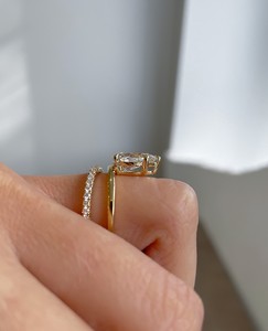 แหวนหมั้นลูกแพร์สายคู่ทำด้วยมือทอง14K ทรงหยดน้ำตาเพชรรูปหยดน้ำทำด้วยมือสำหรับ1.50CT - Product Image 2