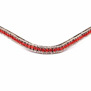 Artisanat de qualité-extrémités de boucle personnalisées-bande de sourcil de cheval en cuir en forme de vague-3 rangées de cristal rouge et argent bling-toutes tailles - Product Image 2