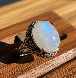 High Quality 925 Silver Fashion <b>Ring</b> Latest Design Blue Moonstone <b>Crystal</b> Gold Plating Band for Wedding Parties Trendy For Women - Product Image 5