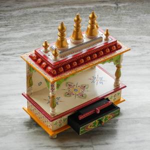 Templo de madera de diseño tradicional hecho a mano para decoración del hogar colgante de pared Puja Ghar Altar para Diwali boda cumpleaños - Product Image 4