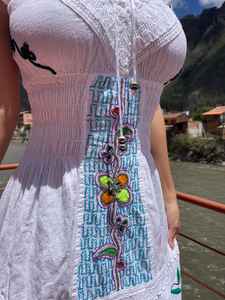 Handmade Shipibo Ceremonial <b>Dress</b> <b>White</b> Embroidered Traditional Indigenous Women Clothing - Product Image 3