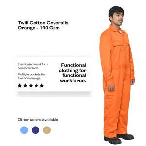 บริการ OEM ชุดเสื้อผ้าเดนิมผ้าฝ้ายทำจากผ้ายีนส์ชุดคลุมสีล้วนเครื่องแบบทำงาน - Product Image 2