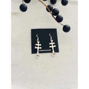 Pendientes Colgantes de Plata de Ley Hechos a Mano Estilo Navajo, con Forma de Cruz, Modernos y Elegantes, con Perlas, Diamantes y Rubíes, Ideales para Bodas y Fiestas - Product Image 1