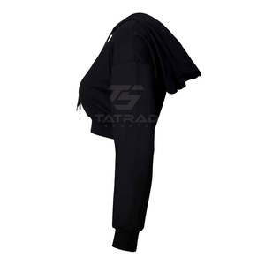 Haut court à capuche pour femme, design personnalisé, couleur unie, logo frontal, 100% coton, respirant, coupe-vent, streetwear, usage extérieur, fabriqué au Pakistan - Product Image 2