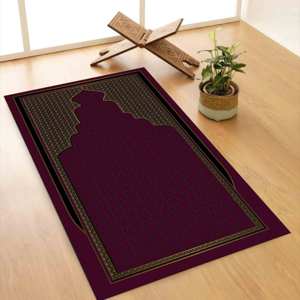 พรมสวดมนต์เบอร์กันดี: พรมบูชาอิสลามลายสำเนียงทองพรมพิมพ์ลายพร้อมพรมเนื้อนุ่ม - Product Image 5