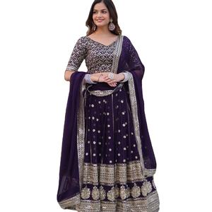 Último diseñador Faux Georgette Multi Sequence Work Lehenga Choli por Fab Zone - Product Image 1