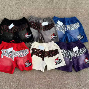 Pantalones cortos con estampado de puff con cordón, ropa de calle, pantalones cortos desgastados de algodón lavado con ácido para hombres - Product Image 6