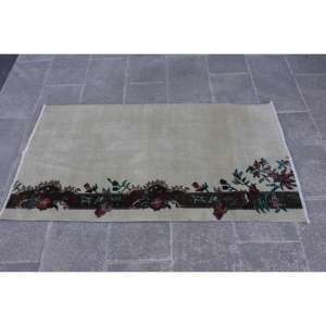 พรมวินเทจขนาดเล็ก 2.6x5 ฟุต (79x152 ซม.) พรมลายดอกไม้สีขาวสไตล์ตุรกี - Product Image 3