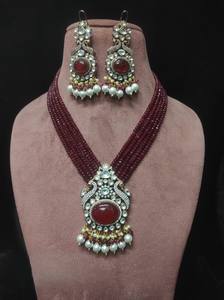 Conjunto de collar Polki de diseñador chapado en oro antiguo, pendientes, joyería nupcial con latón de circón para Celebración de fiesta de boda - Product Image 2