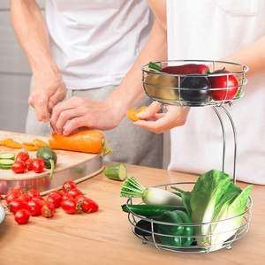 Corbeille à fruits en métal à deux niveaux de qualité supérieure en acier inoxydable durable pour fruits frais légumes fer pour table à manger - Product Image 2