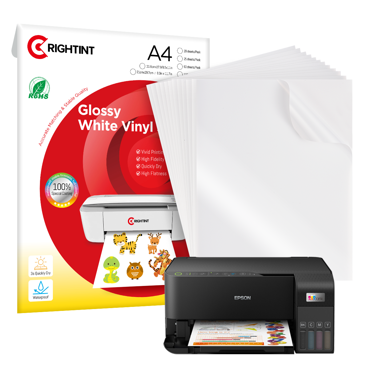 A3 A4 Matte White PP Inkjet Printable Vinyl Sticker Paper Self Adhesive Waterproof Label Material