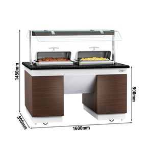 Mostrador Buffet con Baño María Calefactado DUBLIN - 1600 mm - con 2 Recipientes para Calentar Alimentos - con Ruedas - Marrón - Product Image 2