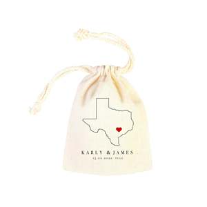 Bolsas de Regalo Personalizadas para Bodas en Texas, Bolsas de Algodón con Nombre o Diseño de Mapa de Texas - Product Image 1