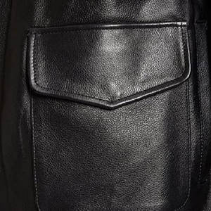 Blouson aviateur d'hiver élégant pour hommes High Street respirant léger peau de vache en cuir véritable col montant Logo avant - Product Image 3