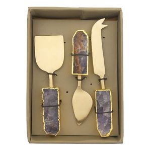 Caja de regalo personalizada, mango de ágata, juego de queso de acero inoxidable para Decoración de mesa, cortador de herramientas para queso - Product Image 1