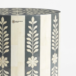 All New Modern Handcrafted Bone Inlay <b>Round</b> Side <b>Table</b> Grey and <b>White</b> Floral Vine Pattern End <b>Table</b> Luxury Bone Inlay Coffee Tab - Product Image 6