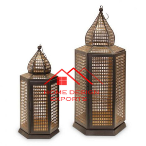 Bougeoir en métal fini doré de vente chaude avec crochet Hangign 2024 meilleure vente lanterne de remise de conception arabe - Product Image 4