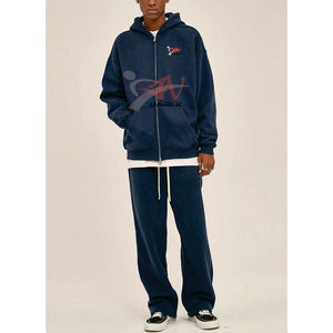 Ensemble de survêtement personnalisé en molleton uni pour homme et femme avec fermeture éclair, sweat-shirts et pantalons de jogging pour homme - Product Image 2