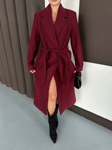 Elegant <b>Burgundy</b> Casual Autumn Regular <b>Trench</b> <b>Coat</b> Regular Sleeve Shirt Collar Double Breasted Polyester/Cotton Reversible - Product Image 4