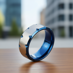 Anillo de Acero Inoxidable Facetado con Borde Azul para Hombre, 8 mm, Talla 10, Estilo Punk, Uso Diario, SR12 - Product Image 3