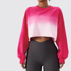 Sudadera de cuello redondo personalizada de alta calidad, Top corto de punto informal de algodón, sudaderas con capucha para mujer, sudadera recortada para mujer - Product Image 1