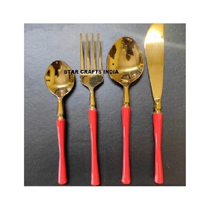 Ensemble de couverts royaux de luxe en acier inoxydable couverts de mariage écologiques avec longue cuillère et fourchette en métal brillant vintage pour le thé - Product Image 1