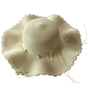 Sombrero de paja flexible diseñado con cuerda de perla femenina, buena protección solar para mujeres - Product Image 3