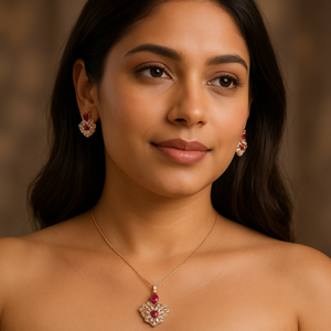 Pendentif en or rose 18 carats certifié IGI serti de vrais diamants et de rubis naturels Bijoux fins de luxe - Product Image 2