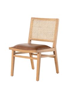 Chaise de salle à manger en teck massif avec dossier en rotin naturel, légère, écologique, design minimaliste, meuble artisanal pour - Product Image 1