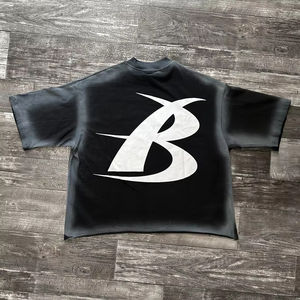 T-shirt personnalisé avec logo OEM, effet délavé, 100% coton, impression sérigraphique, coupe ample, style streetwear hip-hop pour hommes - Product Image 3