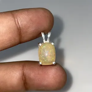 925 argent Sterling naturel jaune opale éthiopienne pendentif Vintage mode émeraude coupe arc-en-ciel feu pierre précieuse Unique pour les enfants - Product Image 1