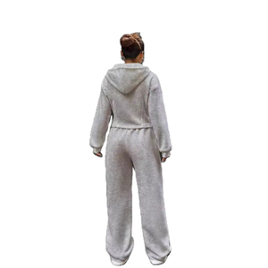 Ensemble de survêtement en deux pièces avec logo personnalisé, sweat-shirt à fermeture éclair et pantalon de jogging, ensembles tricotés pour femmes - Product Image 3