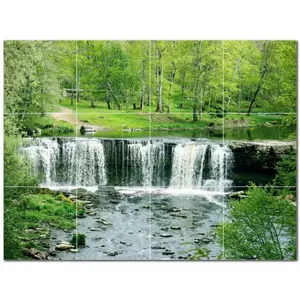 ชุดกระเบื้องเซรามิคจิตรกรรมฝาผนัง PT501132น้ำตกขนาด32 "x 24" ชุดกระเบื้อง12 8x8 "x 24" - Product Image 1