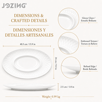Plat de service ovale en porcelaine écologique JOZING de 16 pouces, texture en chevron, blanc