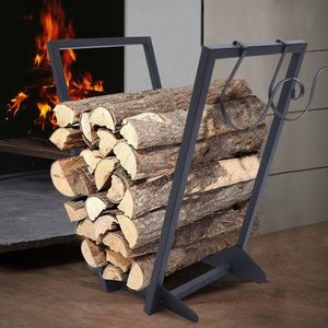 Sturdy outdoor iron <b>log</b> <b>rack</b> for holding <b>logs</b> neatly beside backyard fire pits during family gatherings or events - Product Image 5