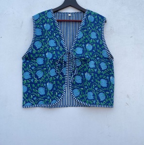 Handmade <b>Women's</b> Floral Printed Cotton V-Neck <b>Waistcoat</b> Casual Style Open Front Jacket Vest Short Outer Wear Parties - Product Image 1