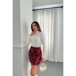 Vente en gros de jupes courtes en sequins bordeaux pour femmes - Product Image 4