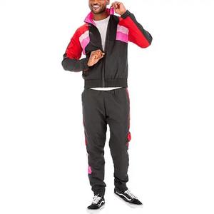 Ensemble de survêtement coupe-vent pour homme, 2 pièces, couleur contrastée, veste à fermeture éclair et pantalon, style streetwear hip-hop, vêtements de sport - Product Image 1