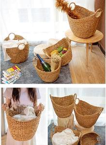 Fabricante de Vietnam, cesta de almacenamiento de jacinto de agua, cesta de paja para la colada, almacenamiento tejido a mano con asas, cesta hecha a mano para el hogar - Product Image 6