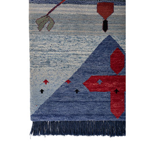 Tapis géométrique bleu Freedom Manchaha noué à la main en laine et soie de bambou pour salon ou couloir d'adolescents, forme rectangulaire - Les-1493 - Product Image 4