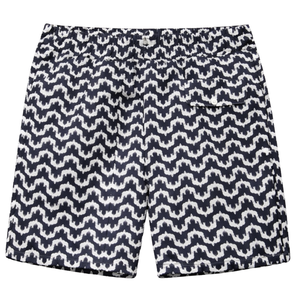 Shorts de bain recyclés pour hommes, imprimé géométrique bleu, séchage rapide, vêtements de plage avec taille élastique, poches à cordon - Product Image 2