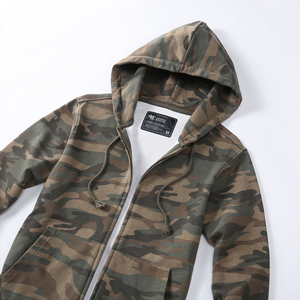 Sudadera con capucha de camuflaje Retro americano para hombre, chaqueta holgada de punto de algodón con cremallera superior, estilo informal negro sólido de otoño - Product Image 4