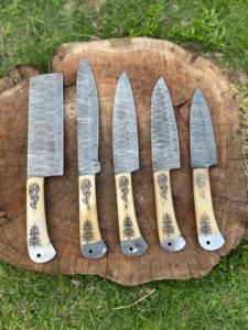 ชุดมีดทำครัวเหล็กดามัสกัสเกรด5-Pcs พรีเมียมแบบทำมือปรับแต่งได้ - Product Image 4