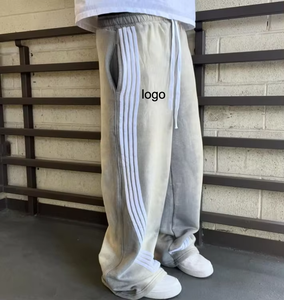 High Quality Winter Vintage <b>Spray</b> Sweat Pants Men Side Striped Wide Leg Stacked Graphic Embroidered Webbing Curved Long 100% - Product Image 2