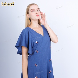 Babeeni Lady Eco-Friendly Breathable Embroidery V Collar Short Sleeve Straight Silhouette Purple <b>Linen</b> <b>Maxi</b> <b>Dress</b> Set Natural - Product Image 6