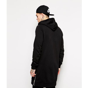 Sudadera con capucha para hombre, al por mayor, larga, con cremallera lateral, 100% algodón, logotipo personalizado, estilo urbano, OEM - Product Image 2