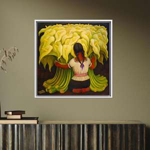 Mexican Girl with Lilies Printed <b>Canvas</b> Wall Art, Frida Kahlo Folk Print,White <b>Framed</b> - Product Image 1