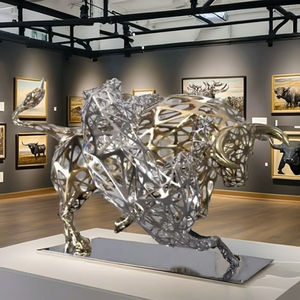 골드 & 스테인레스 스틸 동물 황소 & 호랑이 조각 예술 광택 금속 모델 - Product Image 3