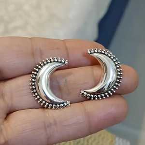 14K Gold & 925 Sterling <b>Silver</b> Celestial Crescent Moon <b>Stud</b> <b>Earrings</b> Handmade Elegant Half Moon Jewelry Gift for Her - Product Image 3